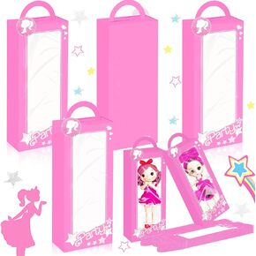 JeVenis 12 PCS Let's Go Party Supplies Pink Candy Boxes Let's Go Party Present Box Treat Bags Goodie Bags for Girl Birthday Party Bridal Shower