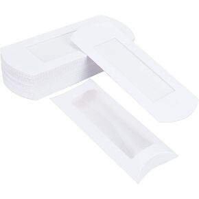BENECREAT 30pcs 6.3x2.8x1inch White Paper Pillow Candy Boxes, Gift Boexes with PVC Visible Window for Birthday Wedding Party Favors Supplies