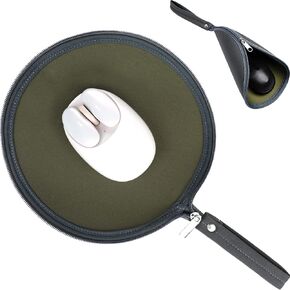 OLizee® 2 in 1 Convertible Round Travel Mouse Pad Mouse Zipper Pouch Wireless Mouse Storage Case Flat Mouse Mat Mouse Travel Bag for Outdoor Business Trip