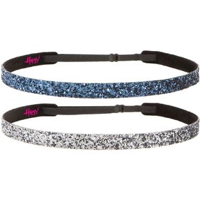 Hipsy Women's Adjustable NON SLIP Skinny Bling Glitter Headband Gunmetal Duo 2pk (Gunmetal & Navy)