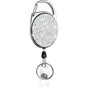 SAVORI Retractable Badge Holder with Belt Clip Key Ring Bling Rhinestones ID Card Badge Reel 24 inches Cord for Nurse Student Teacher (Oval Pink) in Kuwait