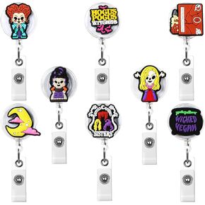 Jouierty 8Pcs Halloween Cartoon Mouse Retractable Badge Reel, Cute ID Clip Name Badge Holder Cartoon Badge Reels with Metal Clip for Nurse Volunteer Student Teacher Work School Office Supplies