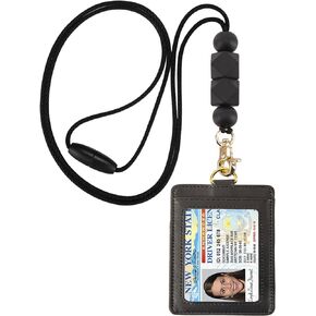 Badge Lanyards for Women Silicone Beaded Lanyard with ID Holder Lanyard Necklace for Teachers Nurse Employees Students(Black)