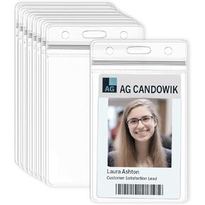 Clear Plastic ID Badge Holder, Top Load with Zip Closure to Hold 2.25 x 3.5 Inch ID Card, Commonly Used at Workplaces(2.25 x 3.5 Vertical 100Pack)