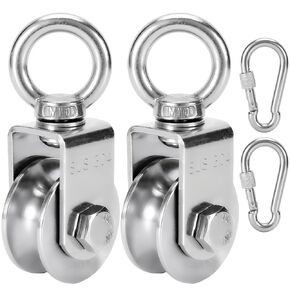 Pulley Wheel Heavy Duty Single Wheel Swivel Pulley Block Duplex Bearing 304 Stainless Steel 360 Degree Rotation Smooth Loading 500 KG for Material Handling and Moving Lifting with Carabiner