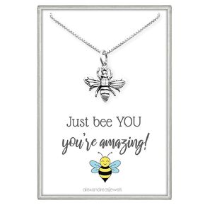 Tiny and Dainty Sterling Silver Honey Bee Bumble Bee Necklace, Inspirational Motivational Gift Necklace, Daughter Birthday Gift, Gift for Teen Girls,18 inches