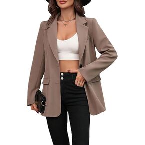 SweatyRocks Women's Long Sleeve Button Up Solid Work Blazer Notched Lapel Collar Lightweight Office Suit Jacket