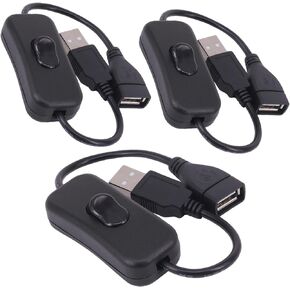USB Cable with Switch, 3-Pack USB Male to Female Extension Cord Inline Rocker On/Off Switch for Driving Recorder, LED Desk Lamp, USB Fan, LED Strip (3 Pack Black)