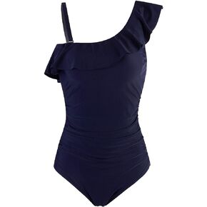 بدلة سباحة نسائية من Vijiv باللون الأسود قطعة واحدة مثيرة للتحكم في البطن مكشكشة بكتف واحد مونوكيني لباس السباحة in Kuwait