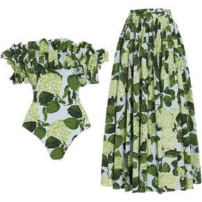 OBEEII Women‘s One Piece Swimsuit with Cover up Skirt Set Retro Floral Tummy Control Bikini Matching Bathing Suit Beachwear