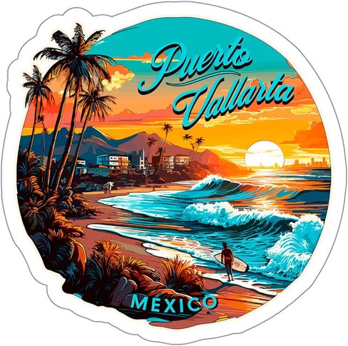 ملصق Puerto Vallarta Mexico ملصق مغامرة تذكارية من الفينيل صغير مقاوم للماء لزجاجة المياه وكوب جواز السفر وسجل القصاصات والكمبيوتر المحمول ولوح التزلج والكمبيوتر والهاتف 4 بوصة in Saudi Arabia