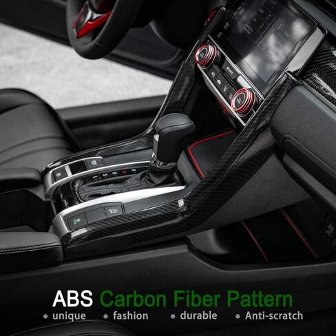 غطاء وحدات التحكم المركزية من Thenice للجيل العاشر من Civic ABS من ألياف الكربون ولوحة تروس الحبوب وزخارف لسيارة Honda Civic Sedan Hatchback Coupe Type R 2021 2020 2019 2018 2017 2016 in Kuwait