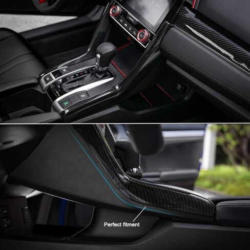 غطاء وحدات التحكم المركزية من Thenice للجيل العاشر من Civic ABS من ألياف الكربون ولوحة تروس الحبوب وزخارف لسيارة Honda Civic Sedan Hatchback Coupe Type R 2021 2020 2019 2018 2017 2016 in Kuwait