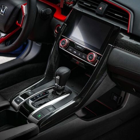 غطاء وحدات التحكم المركزية من Thenice للجيل العاشر من Civic ABS من ألياف الكربون ولوحة تروس الحبوب وزخارف لسيارة Honda Civic Sedan Hatchback Coupe Type R 2021 2020 2019 2018 2017 2016 in Kuwait