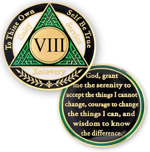 8 Year AA Medallions Coin - Alcoholics Anonymous Chips - Eight Year Coins - Green White Black Token in Saudi Arabia