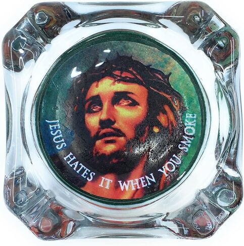 JESUS HATES IT WHEN YOU SMOKE Ashtray, Glass, Standard Ashtray Size 3.75 x 3.75 inches in Saudi Arabia