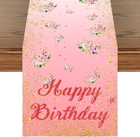 Happy Birthday Table Runners, Black and Gold Birthday Table Runner Non-Slip Fabric Birthday Table Runners, Black Gold Birthday Table Decorations for Men Women Birthday Party Table Decor 13x72Inch in Saudi Arabia