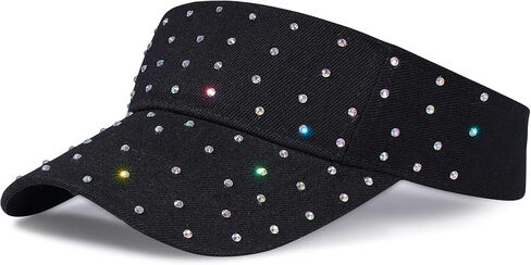 Shiny Rhinestones Sport Sun Visor for Women Sparkle Sun Visor Hat Summer Adjustable Sun Cap, Black in Saudi Arabia