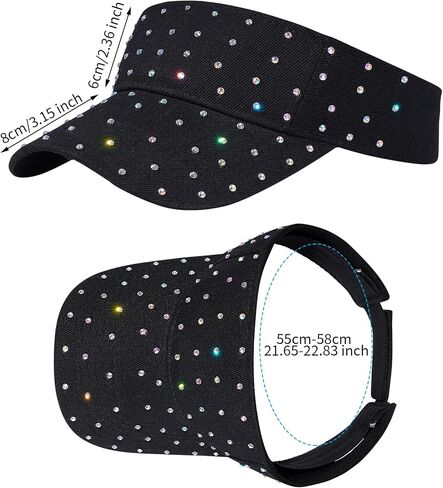 Shiny Rhinestones Sport Sun Visor for Women Sparkle Sun Visor Hat Summer Adjustable Sun Cap, Black in Saudi Arabia