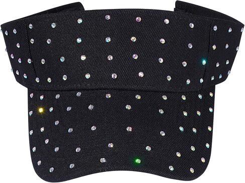 Shiny Rhinestones Sport Sun Visor for Women Sparkle Sun Visor Hat Summer Adjustable Sun Cap, Black in Saudi Arabia