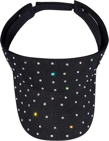 Shiny Rhinestones Sport Sun Visor for Women Sparkle Sun Visor Hat Summer Adjustable Sun Cap, Black in Saudi Arabia