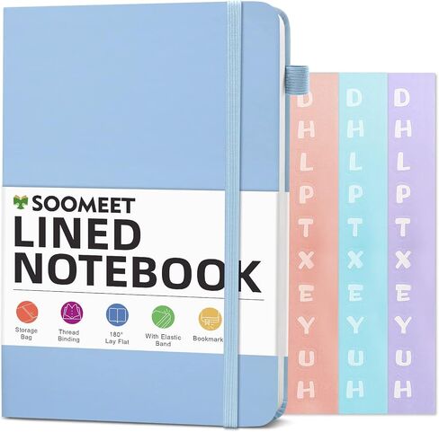 Lined Journal Notebook with Pen Loop, Hardcover Leather Notebooks for Work, 100Gsm Premium Thick Paper with Inner Pocket, Stickers, A5, 5.7 x 8.3 inches(Light Blue, Ruled) in Saudi Arabia