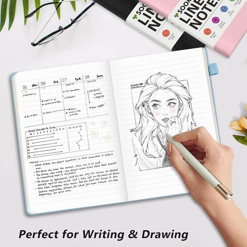Lined Journal Notebook with Pen Loop, Hardcover Leather Notebooks for Work, 100Gsm Premium Thick Paper with Inner Pocket, Stickers, A5, 5.7 x 8.3 inches(Light Blue, Ruled) in Saudi Arabia