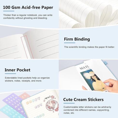 Lined Journal Notebook with Pen Loop, Hardcover Leather Notebooks for Work, 100Gsm Premium Thick Paper with Inner Pocket, Stickers, A5, 5.7 x 8.3 inches(Light Blue, Ruled) in Saudi Arabia