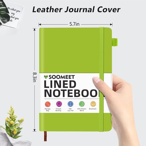Lined Journal Notebook with Pen Loop, Hardcover Leather Notebooks for Work, 100Gsm Premium Thick Paper with Inner Pocket, Stickers, A5, 5.7 x 8.3 inches(Light Blue, Ruled) in Saudi Arabia