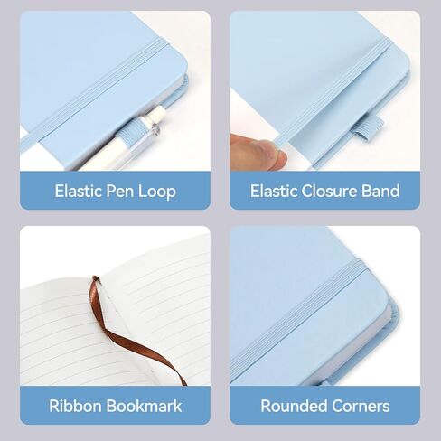 Lined Journal Notebook with Pen Loop, Hardcover Leather Notebooks for Work, 100Gsm Premium Thick Paper with Inner Pocket, Stickers, A5, 5.7 x 8.3 inches(Light Blue, Ruled) in Saudi Arabia