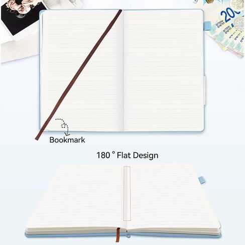 Lined Journal Notebook with Pen Loop, Hardcover Leather Notebooks for Work, 100Gsm Premium Thick Paper with Inner Pocket, Stickers, A5, 5.7 x 8.3 inches(Light Blue, Ruled) in Saudi Arabia