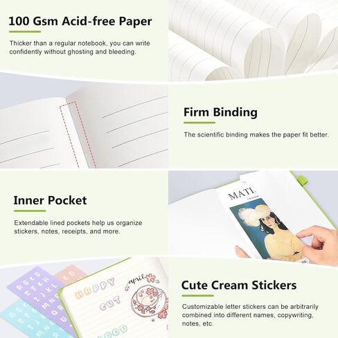 Lined Journal Notebook with Pen Loop, Hardcover Leather Notebooks for Work, 100Gsm Premium Thick Paper with Inner Pocket, Stickers, A5, 5.7 x 8.3 inches(Light Blue, Ruled) in Saudi Arabia