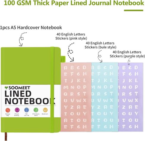 Lined Journal Notebook with Pen Loop, Hardcover Leather Notebooks for Work, 100Gsm Premium Thick Paper with Inner Pocket, Stickers, A5, 5.7 x 8.3 inches(Light Blue, Ruled) in Saudi Arabia