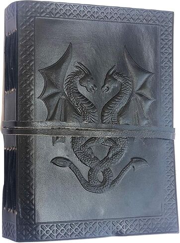 Handmade Vintage Leather Double Dragon Bound Journal Notebook Diary Sketchbook Travel Office Thought Blank Book Best Gift for Men & Women (Black, 75") in Saudi Arabia