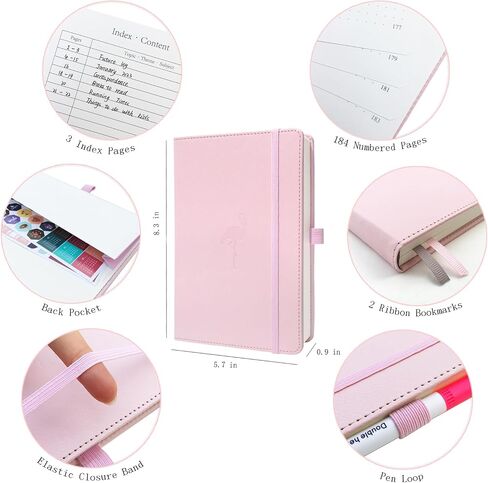 Y&I Bullet Dotted Journal Kit, A5 Hardcover Dotted Journal Notebook with 184 Numbered Pages, 120GSM Thick Paper, Stencils Stickers Pens Washi Tapes, Dotted Journaling Kit for Beginners (Brown) in Saudi Arabia