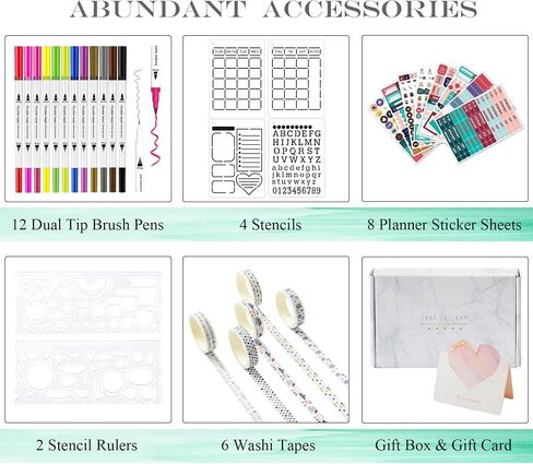 Y&I Bullet Dotted Journal Kit, A5 Hardcover Dotted Journal Notebook with 184 Numbered Pages, 120GSM Thick Paper, Stencils Stickers Pens Washi Tapes, Dotted Journaling Kit for Beginners (Brown) in Saudi Arabia