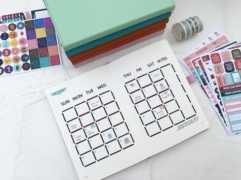 Y&I Bullet Dotted Journal Kit, A5 Hardcover Dotted Journal Notebook with 184 Numbered Pages, 120GSM Thick Paper, Stencils Stickers Pens Washi Tapes, Dotted Journaling Kit for Beginners (Brown) in Saudi Arabia