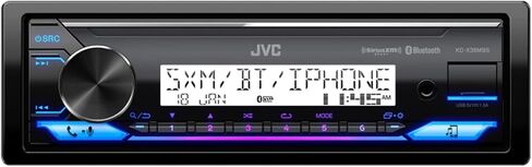 JVC Single DIN Marine Bluetooth USB/AUX مستقبل وسائط رقمية ستيريو مع جهاز تحكم سلكي، 4x Enrock 6.5 بوصة 180 وات مكبرات صوت للقارب الأبيض مع مصابيح LED زرقاء وامضة، مضخم صوت 4 قنوات، هوائي، سلك مكبر الصوت in Saudi Arabia