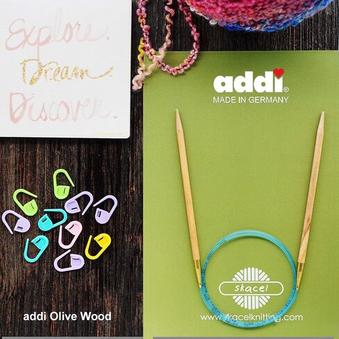 Addi Olive Wood 24 بوصة (60 سم) US 06 (4.0 مم) إبرة حياكة دائرية، خفيفة الوزن، ملمس دافئ، أطراف قياسية، وصلات ناعمة، حزمة حبل أزرق مرن مع 10 أقلام تحديد لخياطة Artsiga Crafts in Saudi Arabia