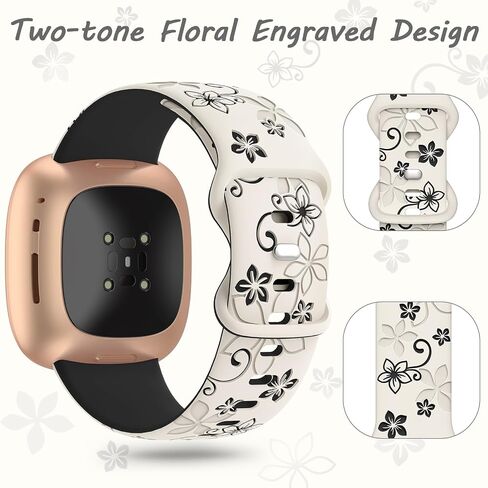 أحزمة منقوشة بالزهور من OHOTLOVE متوافقة مع أحزمة Fitbit Sense/Fitbit Versa 3 نطاقات للنساء/Fitbit Versa 4 نطاقات/Sense 2، أساور معصم بديلة لحزام الساعة الرياضية الناعمة اللطيفة ذات اللونين. in Kuwait