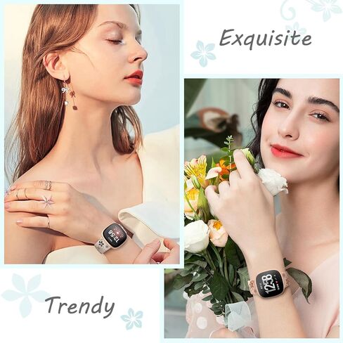 أحزمة منقوشة بالزهور من OHOTLOVE متوافقة مع أحزمة Fitbit Sense/Fitbit Versa 3 نطاقات للنساء/Fitbit Versa 4 نطاقات/Sense 2، أساور معصم بديلة لحزام الساعة الرياضية الناعمة اللطيفة ذات اللونين. in Kuwait