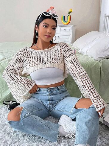 سترة نسائية من GORGLITTER بمقاس كبير من الكروشيه فائقة الجودة وأكمام طويلة in Saudi Arabia