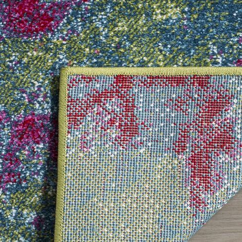 سجادة SAFAVIEH مجموعة الألوان المائية - 2'3" × 8'، أخضر وفوشيا، تصميم تجريدي بوهو ملون، لا يتساقط ويسهل العناية به، مثالي للمناطق ذات الحركة العالية في غرفة المعيشة وغرفة النوم (WTC697C) in Saudi Arabia