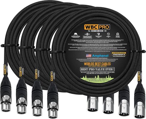 4 Units - 25 Foot - WBC-PRO-Quad Ultra-Silent Ultra-Flexible Balanced Star-Quad Cable with Amphenol Male & Female XLR Plugs & Black Tweed Jacket in Saudi Arabia