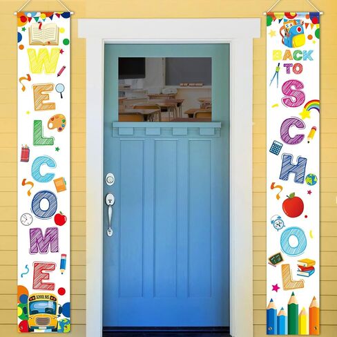 2pcs Welcome Back Banner, Back School Couplet First Day of School Banner Welcome Back Hanging Fabric Banner Backdrop Flag for School Classroom Decoration (White) in Saudi Arabia