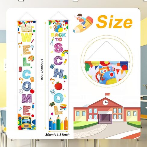 2pcs Welcome Back Banner, Back School Couplet First Day of School Banner Welcome Back Hanging Fabric Banner Backdrop Flag for School Classroom Decoration (White) in Saudi Arabia