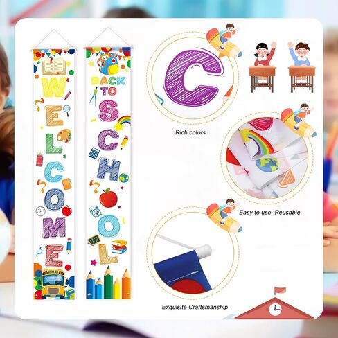 2pcs Welcome Back Banner, Back School Couplet First Day of School Banner Welcome Back Hanging Fabric Banner Backdrop Flag for School Classroom Decoration (White) in Saudi Arabia