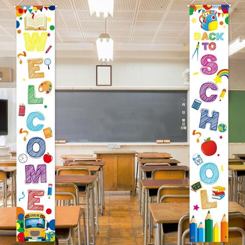 2pcs Welcome Back Banner, Back School Couplet First Day of School Banner Welcome Back Hanging Fabric Banner Backdrop Flag for School Classroom Decoration (White) in Saudi Arabia