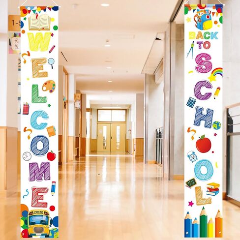 2pcs Welcome Back Banner, Back School Couplet First Day of School Banner Welcome Back Hanging Fabric Banner Backdrop Flag for School Classroom Decoration (White) in Saudi Arabia