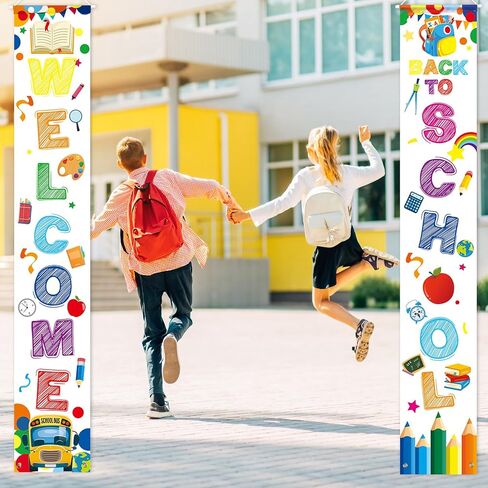 2pcs Welcome Back Banner, Back School Couplet First Day of School Banner Welcome Back Hanging Fabric Banner Backdrop Flag for School Classroom Decoration (White) in Saudi Arabia